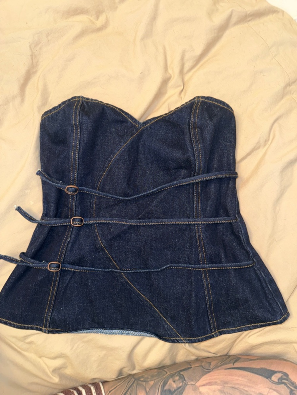Meshki Dark Blue Denim Strapless Corset Top